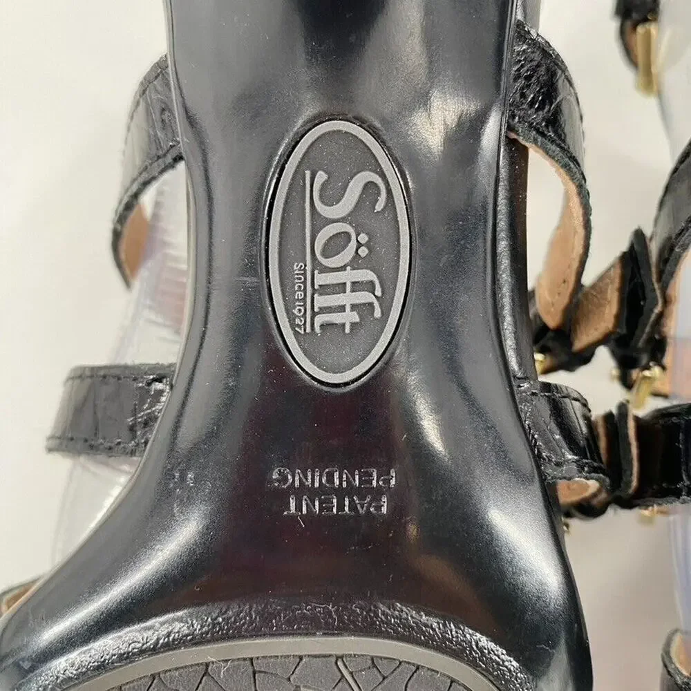 Sofft Womens Cage Strappy Heels Pumps Black Croc Embossed Leather Sz‎ 8M Comfort